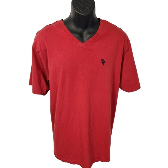 U.S. Polo Assn. Men's Solid V-Neck Short Sleeve T-Shirt Size XL Red - Picture 1 of 9